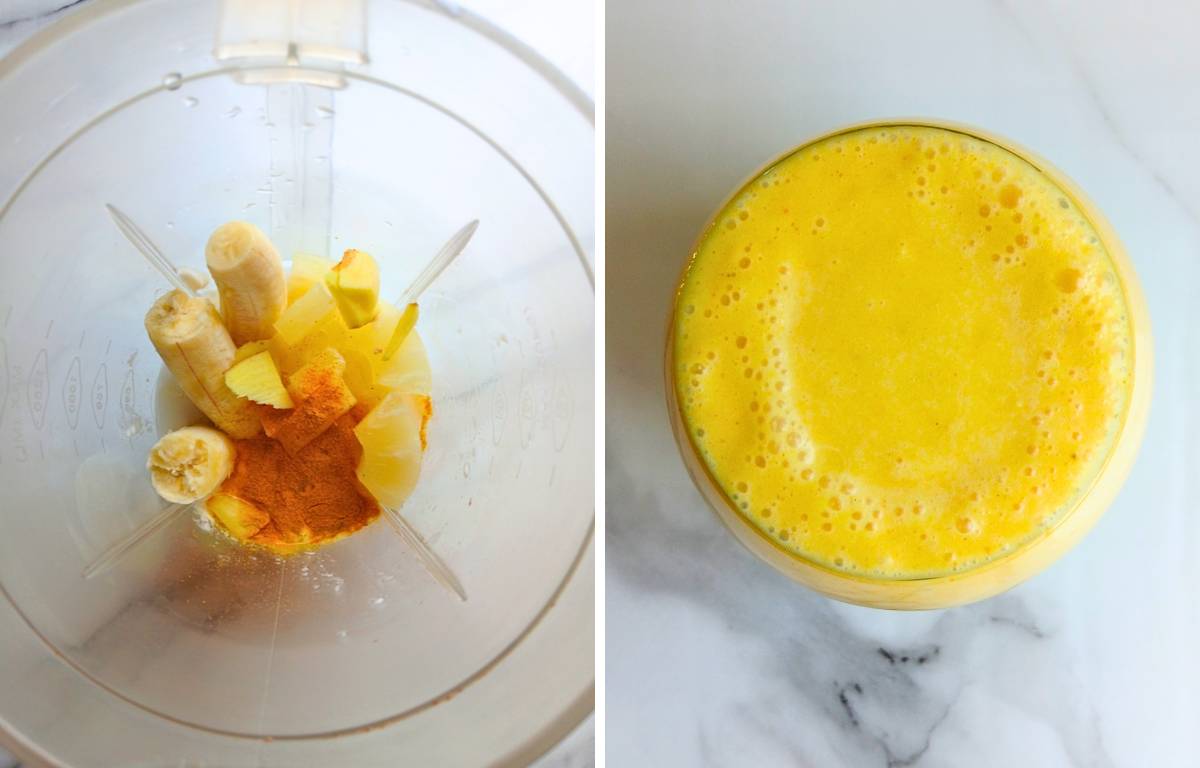 add turmeric smoothie ingredients to blender and blend until smooth