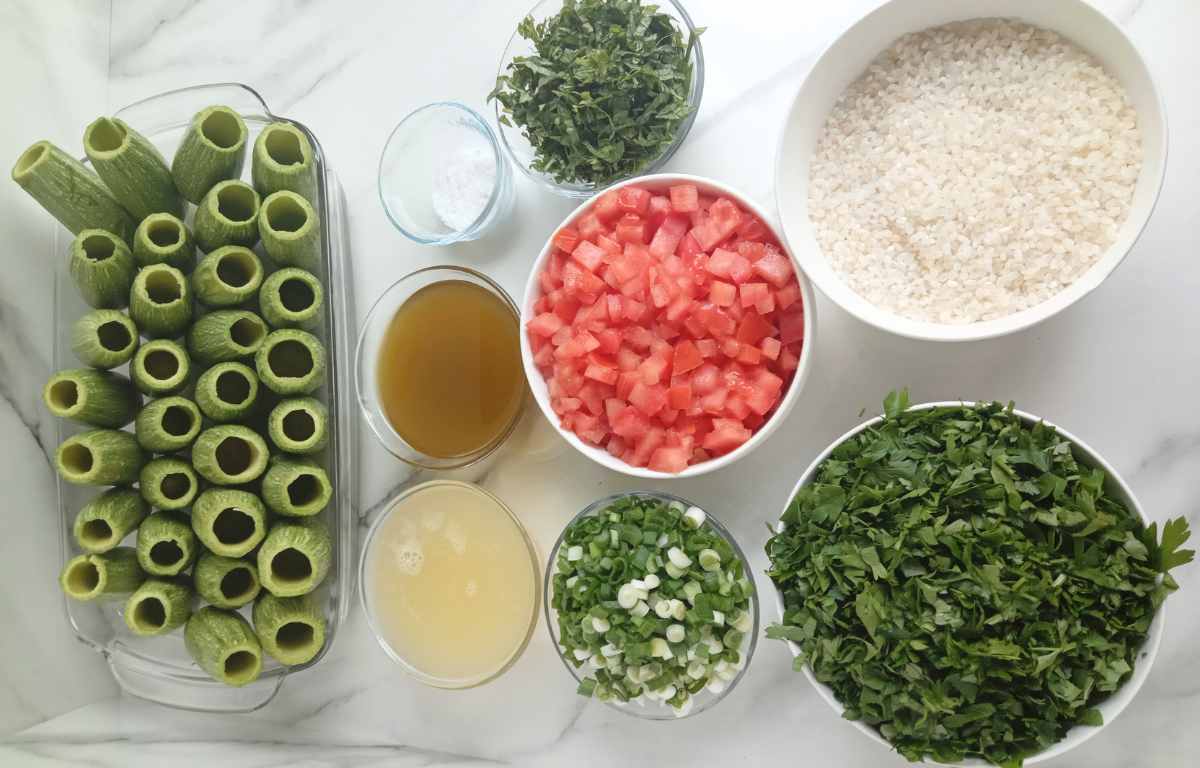 Lebanese Vegetarian Stuffed Zucchini (kousa mahshi) ingredients