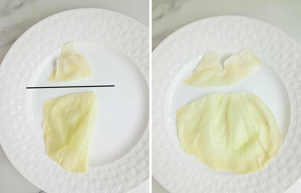 how to cut smaller cabbage leaves for rolling