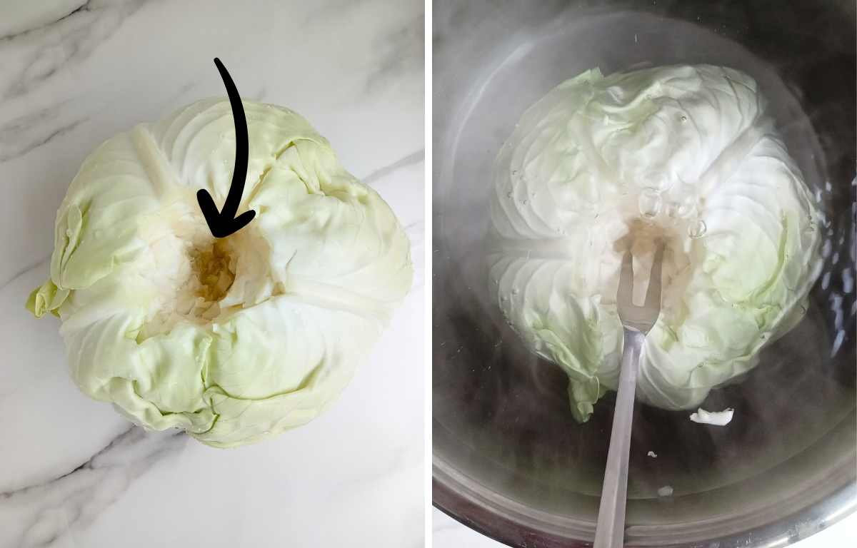 remove core of cabbage and howl it down in boiling water