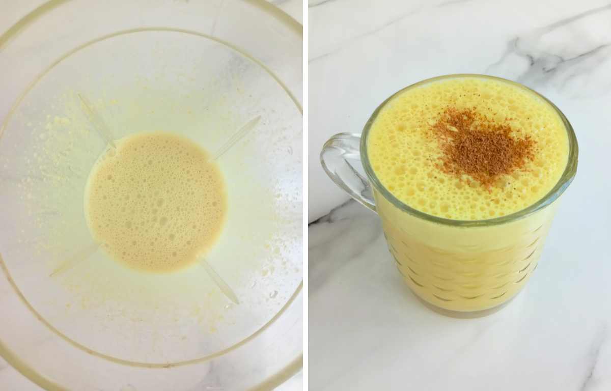blend the latte, pour and garnish with cinnamon