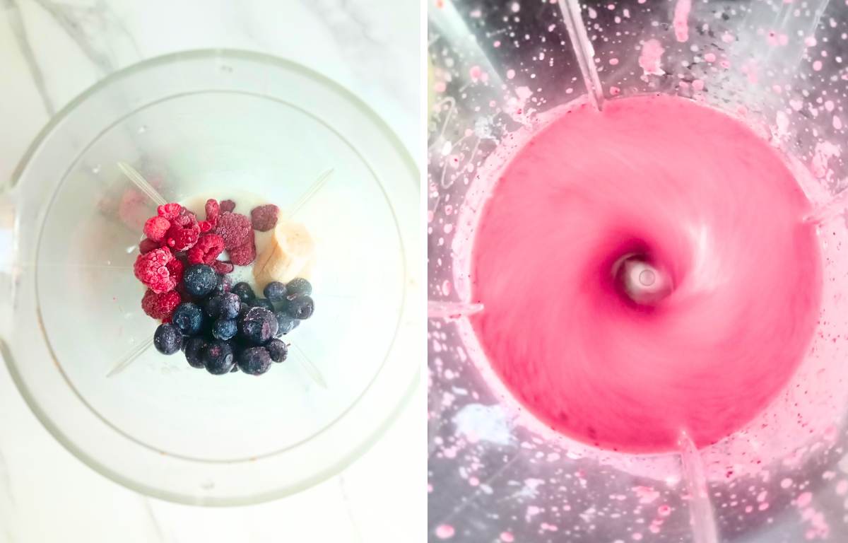 add raspberries, blueberries and yogurt to blender and blend until smooth