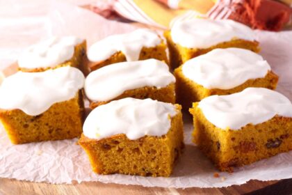healthy pumpkin bars with cream cheese frosting