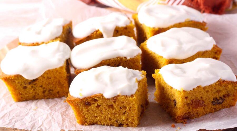 healthy pumpkin bars with cream cheese frosting